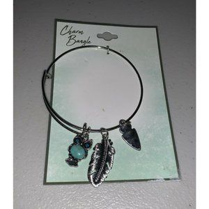 Fashion Jewelry Charm Bangle Bracelet Owl Feather Silver Adjustable New